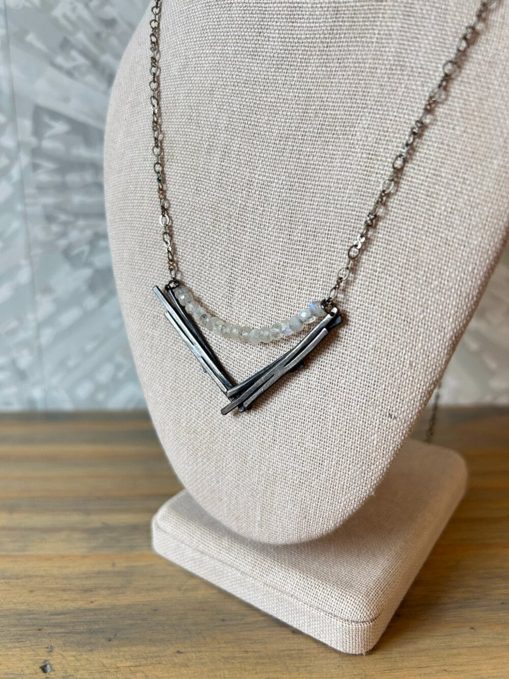 Custom Sterling Silver Long Necklace with Moonstone MSRP $80